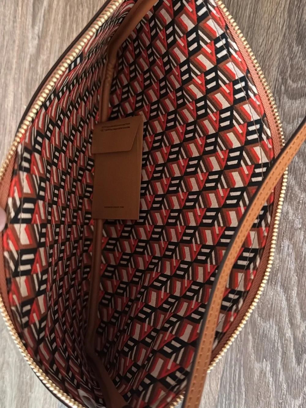 MCM Cognac Logo Print Leather Wristlet Clutch